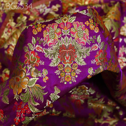 Purple Brocade Fabric by the Yard Indian Winter Wedding Dress Brides Mother Full Length Coats Waistcoats Jacket Theatrical Historic Costumes