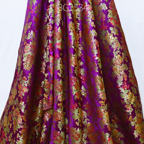 Purple Brocade Fabric by the Yard Indian Winter Wedding Dress Brides Mother Full Length Coats Waistcoats Jacket Theatrical Historic Costumes