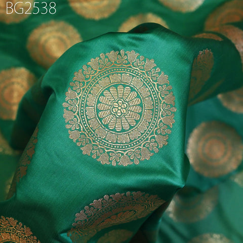 Green Brocade Fabric by the Yard Blended Indian Wedding Dresses Varanasi Crafting Sewing Costume Lehenga Valances Drapery Blouses Upholstery