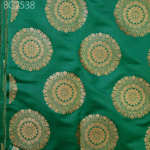 Green Brocade Fabric by the Yard Blended Indian Wedding Dresses Varanasi Crafting Sewing Costume Lehenga Valances Drapery Blouses Upholstery