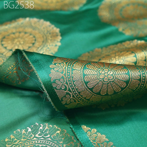 Green Brocade Fabric by the Yard Blended Indian Wedding Dresses Varanasi Crafting Sewing Costume Lehenga Valances Drapery Blouses Upholstery