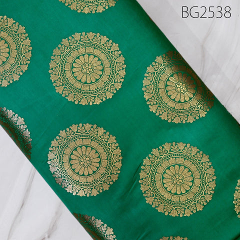 Green Brocade Fabric by the Yard Blended Indian Wedding Dresses Varanasi Crafting Sewing Costume Lehenga Valances Drapery Blouses Upholstery