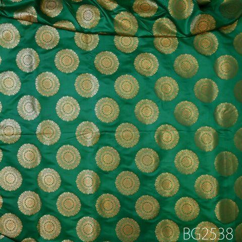 Green Brocade Fabric by the Yard Blended Indian Wedding Dresses Varanasi Crafting Sewing Costume Lehenga Valances Drapery Blouses Upholstery