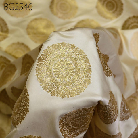 Ivory Brocade Fabric by the Yard Blended Indian Wedding Dresses Varanasi Crafting Sewing Costume Lehenga Valances Drapery Blouses Upholstery