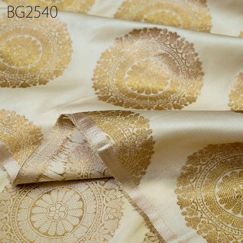 Ivory Brocade Fabric by the Yard Blended Indian Wedding Dresses Varanasi Crafting Sewing Costume Lehenga Valances Drapery Blouses Upholstery