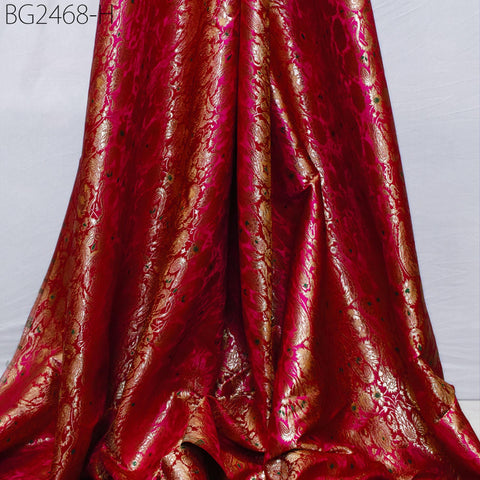 Magenta Brocade Fabric by the Yard Indian Banarasi Wedding Dress Bridesmaid Shift Dresses Classic Blazer Coats Theatrical Historic Costumes