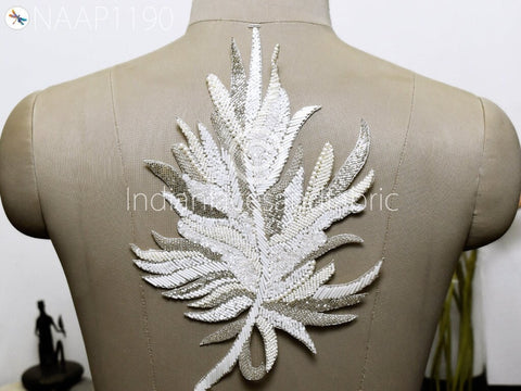 Beaded Patches Appliques | Embroidery Sew on Patch Handcrafted for Wedding Dress Costumes Indian Decorative Denim Crafting Sewing Cushions