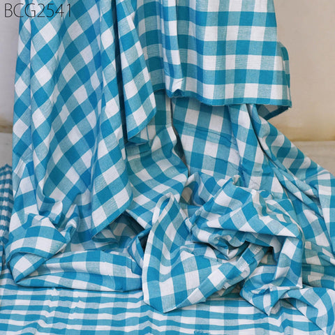 Handwoven Ikat Cotton Fabric: Blue Check Pattern, Soft Medium-Weight (1 Yard)