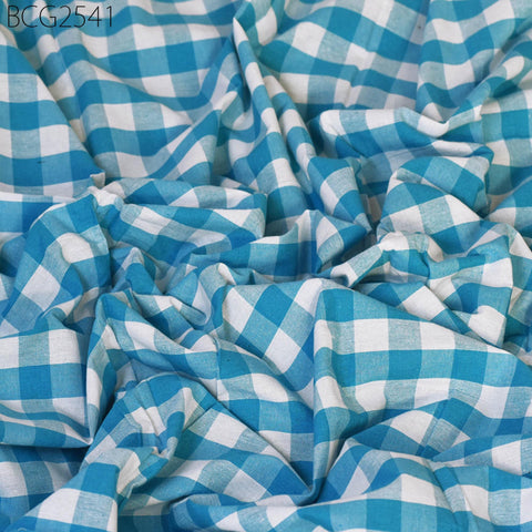 Handwoven Ikat Cotton Fabric: Blue Check Pattern, Soft Medium-Weight (1 Yard)