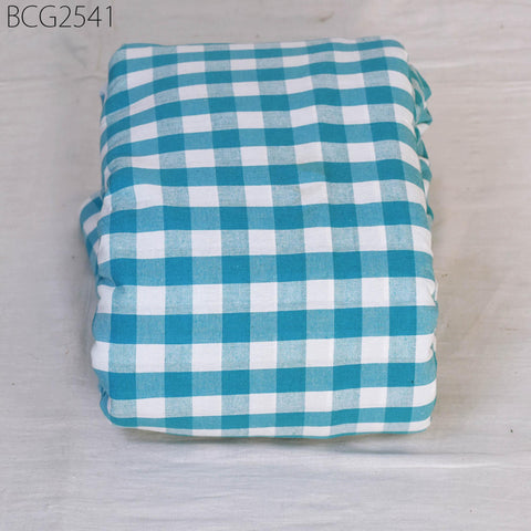 Handwoven Ikat Cotton Fabric: Blue Check Pattern, Soft Medium-Weight (1 Yard)