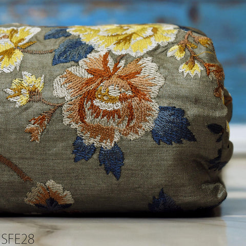 Pure Tussar Silk Embroidered Fabric by the yard Indian Embroidery Raw Silk Wild Natural Handmade Fabric Peace Silk Tussah Dress Material