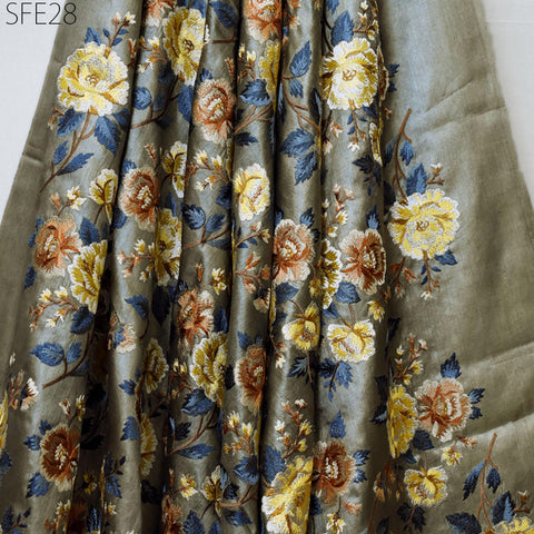 Pure Tussar Silk Embroidered Fabric by the yard Indian Embroidery Raw Silk Wild Natural Handmade Fabric Peace Silk Tussah Dress Material