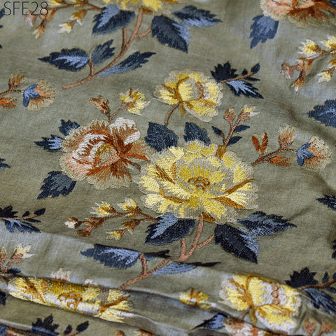 Pure Tussar Silk Embroidered Fabric by the yard Indian Embroidery Raw Silk Wild Natural Handmade Fabric Peace Silk Tussah Dress Material