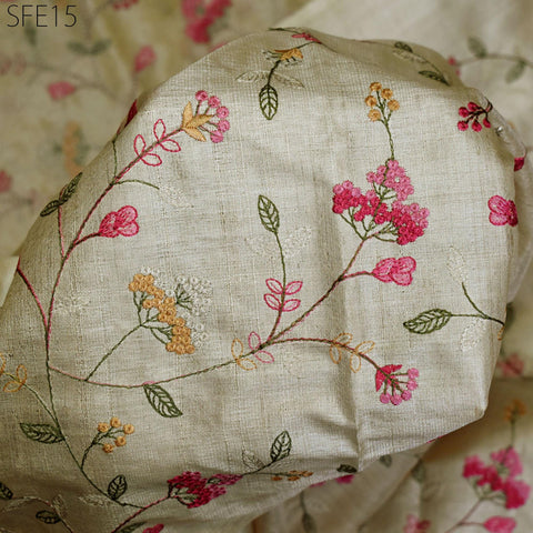 Pure Tussar Silk Embroidered Fabric by the yard Indian Embroidery Raw Silk Wild Natural Handmade Fabric Peace Silk Tussah Dress Material
