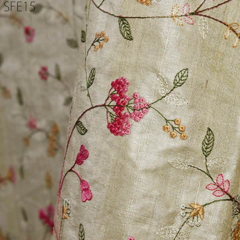 Pure Tussar Silk Embroidered Fabric by the yard Indian Embroidery Raw Silk Wild Natural Handmade Fabric Peace Silk Tussah Dress Material