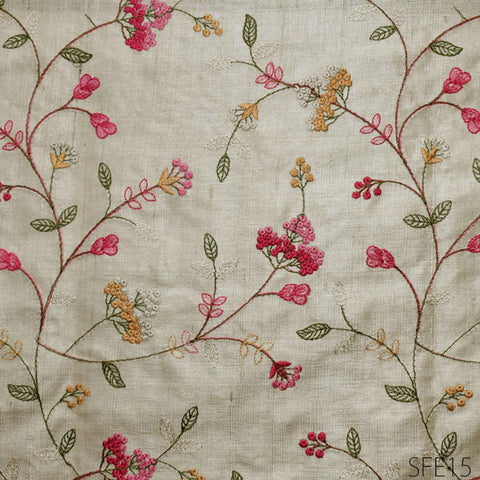 Pure Tussar Silk Embroidered Fabric by the yard Indian Embroidery Raw Silk Wild Natural Handmade Fabric Peace Silk Tussah Dress Material