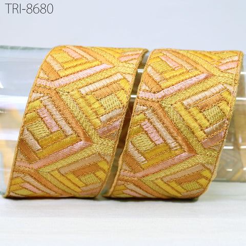 9 Yard Yellow 5cm Embroidery Ribbon Trims Embellishment Embroidered Saree Border Costumes Crafting Sewing Beach Bag Tote Pouche Wall Hanging
