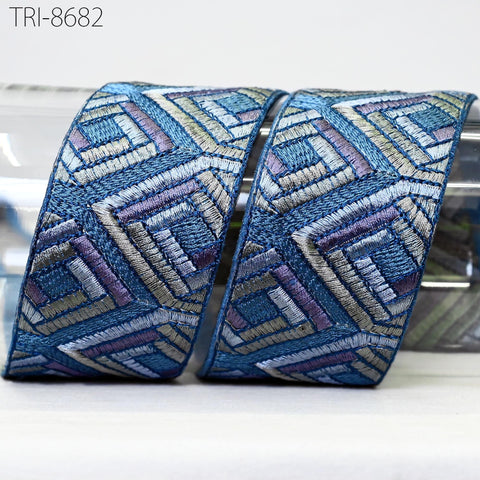 9 Yard 5cm Blue Embroidery Ribbon Trims Embellishment Embroidered Saree Border Costumes Crafting Sewing Beach Bags Tote Pouche Wall Hangings