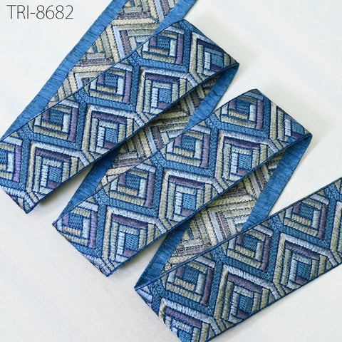 9 Yard 5cm Blue Embroidery Ribbon Trims Embellishment Embroidered Saree Border Costumes Crafting Sewing Beach Bags Tote Pouche Wall Hangings