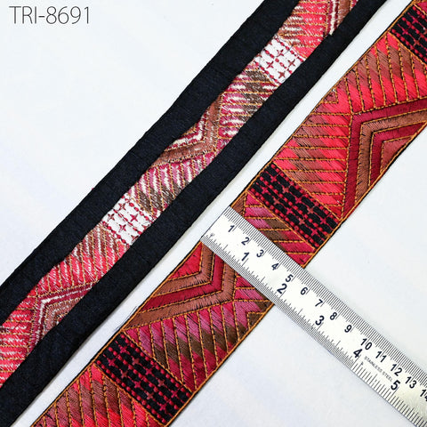 9 Yard Red 5cm Embellishment Trimming Embroidery Border Embroidered Fabric Trim Gift Wrapping Saree Ribbon DIY Crafting Christmas Decoration