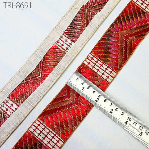 9 Yard Red 5cm Embellishment Trimming Embroidery Border Embroidered Fabric Trim Gift Wrapping Saree Ribbon DIY Crafting Christmas Decoration