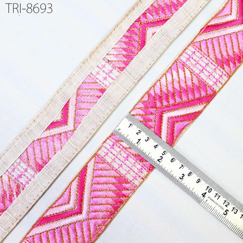 9 Yard Pink 5cm Sari Border Embroidery Trim Embroidered Saree Ribbon Embellishments Sewing Crafting Costumes Headband Dog Collar Tote Bags