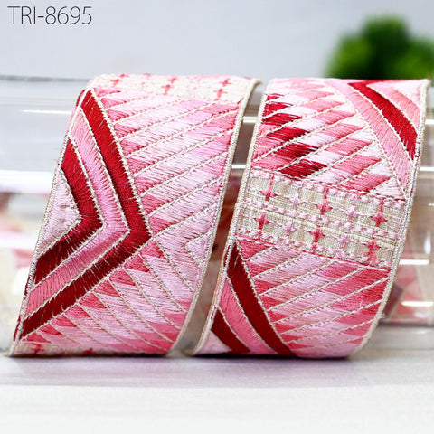 9 Yard Red 5cm Embroidery Border Trim Embellishment Trimming Embroidered Fabric Gift Wrapping Saree Ribbon DIY Crafting Christmas Decoration