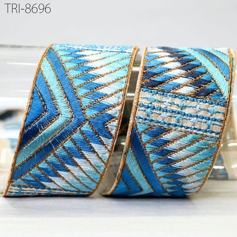 9 Yard 5cm Blue Embroidery Border Embroidered Fabric Trim Gift Wrapping Saree Ribbon DIY Crafting Christmas Decoration Embellishment Trim