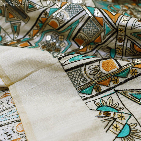 Beige Sequins Embroidered Fabric by the yard Sewing DIY Crafting Indian Embroidery Wedding Dress Costumes Dolls Cushion Covers Blouse Blazer