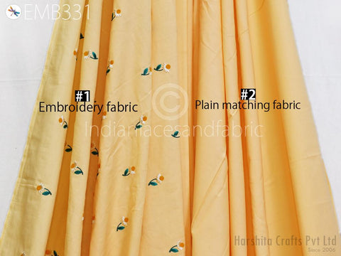 Yellow Embroidered Cotton Fabric by the Yard Indian Embroidery Sewing DIY Crafting Women Summer Dresses Costumes Tote Bag Home Decor