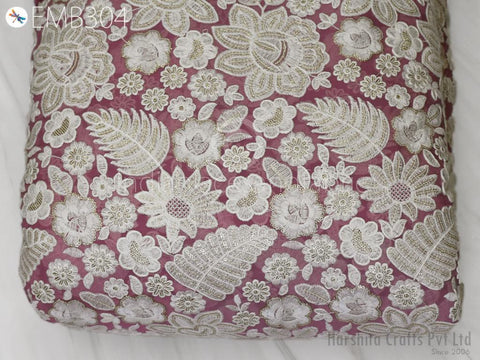 Mauve Indian Embroidered Fabric by the Yard Georgette Embroidery Sewing Curtain DIY Crafting Summer Women Dress Material Drapery Home Decor