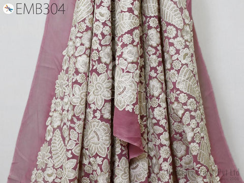 Mauve Indian Embroidered Fabric by the Yard Georgette Embroidery Sewing Curtain DIY Crafting Summer Women Dress Material Drapery Home Decor