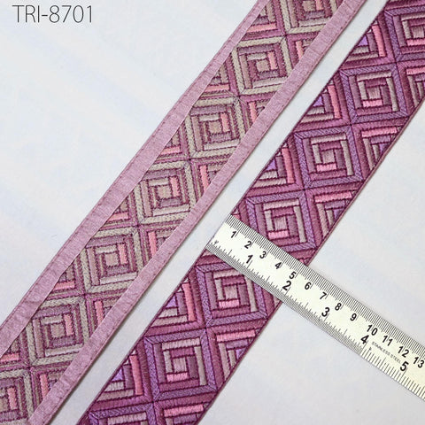 9 Yard Mauve 5cm Embroidery Ribbon Trims Saree Border Embellishment Embroidered Costumes Crafting Sewing Beach Bags Tote Pouche Wall Hanging