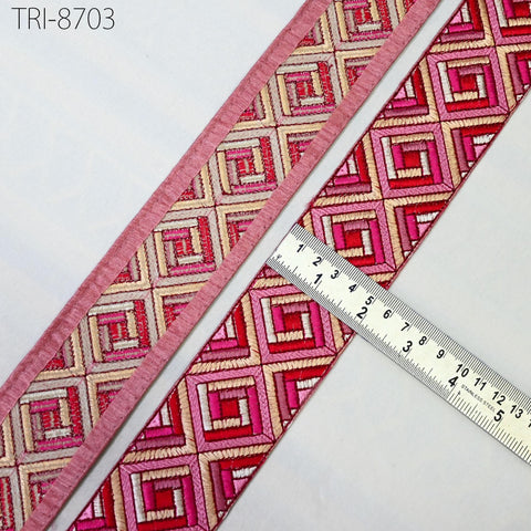 9 Yard Red 5cm Embroidery Trim Ribbon Indian Sari Border Embroidered Crafting Sewing Costumes Tablecloth Lampshades making Home Decor Trim