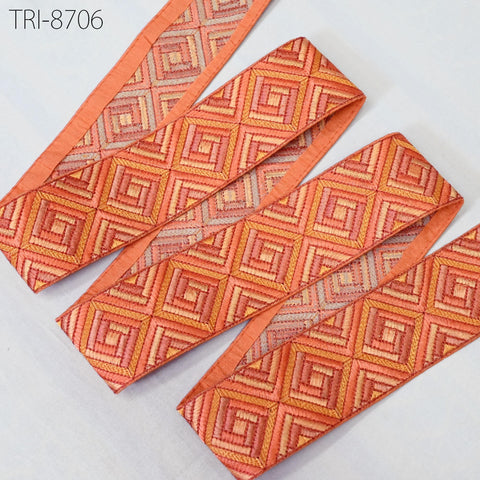 9 Yard Orange 5cm Embroidery Trim Ribbon Indian Sari Border Embroidered DIY Crafting Sewing Costumes Tablecloth Lampshades Home Decor Trim