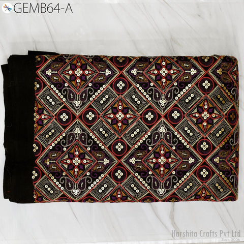 Black Indian Embroidered Flex Cotton Fabric by the Yard Embroidery Summer Dresses Party Costumes Bags Cushions Table Runner Sewing Crafting