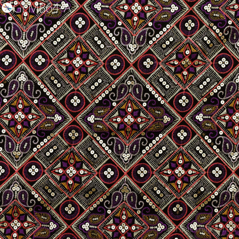 Black Indian Embroidered Flex Cotton Fabric by the Yard Embroidery Summer Dresses Party Costumes Bags Cushions Table Runner Sewing Crafting