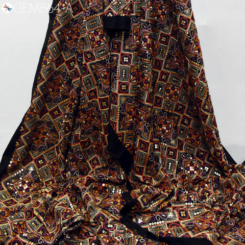 Black Indian Embroidered Flex Cotton Fabric by the Yard Embroidery Summer Dresses Party Costumes Bags Cushions Table Runner Sewing Crafting