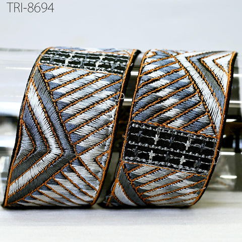 9 Yard Grey 5cm Embroidery Trims Ribbon Embellishment Embroidered Fabric Saree Costumes Border Crafting Sewing Beach Bags, Hats, Belts, Gift