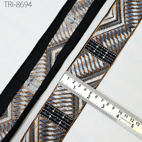 9 Yard Grey 5cm Embroidery Trims Ribbon Embellishment Embroidered Fabric Saree Costumes Border Crafting Sewing Beach Bags, Hats, Belts, Gift