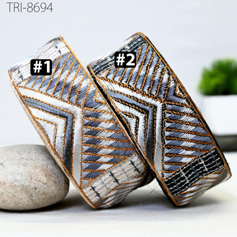 9 Yard Grey 5cm Embroidery Trims Ribbon Embellishment Embroidered Fabric Saree Costumes Border Crafting Sewing Beach Bags, Hats, Belts, Gift