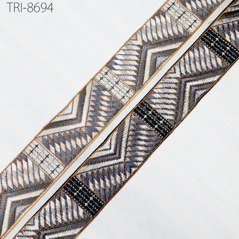 9 Yard Grey 5cm Embroidery Trims Ribbon Embellishment Embroidered Fabric Saree Costumes Border Crafting Sewing Beach Bags, Hats, Belts, Gift