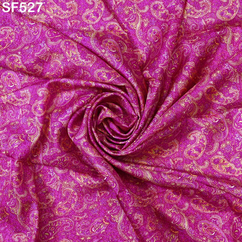 Indian Fuchsia Soft Pure Printed Silk Saree Fabric By The Yard Wedding Dresses Bridesmaid Party Costumes DIY Crafting Drapery Sari Sewing
