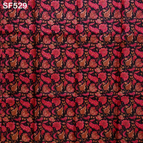 Red Pure Habotai Printed Silk by the Yard Indian Saree Soft Flowy Fabric Wedding Dresses Bridesmaid Costumes Crafting Sewing Scarves