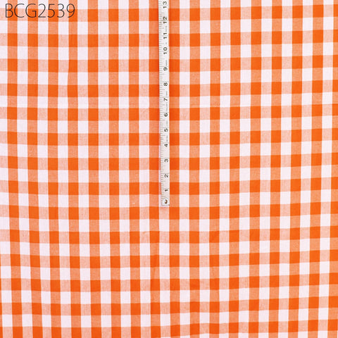 Orange Check Ikat Cotton Fabric: Indian Handwoven, Soft Medium-Weight (1 Yard)
