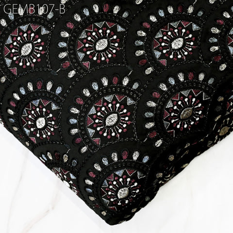 Wedding Dresses Material Indian Black Embroidered Fabric by the yard Sewing DIY Crafting Embroidery Costumes Cushion Covers Table Runners