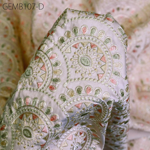 Indian Pink Embroidered Fabric by the yard Sewing DIY Crafting Embroidery Wedding Dresses Costumes Dolls Bags Cushion Covers Table Runners