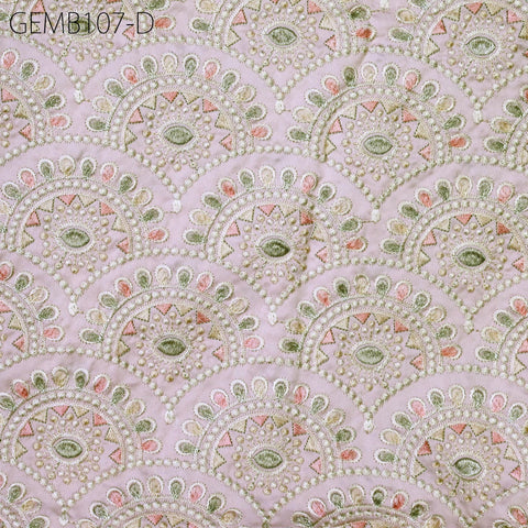 Indian Pink Embroidered Fabric by the yard Sewing DIY Crafting Embroidery Wedding Dresses Costumes Dolls Bags Cushion Covers Table Runners