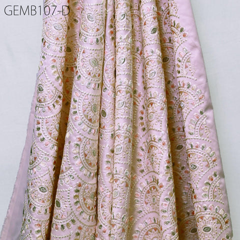 Indian Pink Embroidered Fabric by the yard Sewing DIY Crafting Embroidery Wedding Dresses Costumes Dolls Bags Cushion Covers Table Runners