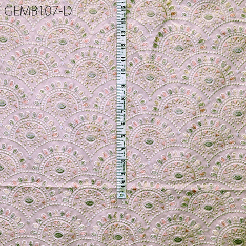 Indian Pink Embroidered Fabric by the yard Sewing DIY Crafting Embroidery Wedding Dresses Costumes Dolls Bags Cushion Covers Table Runners